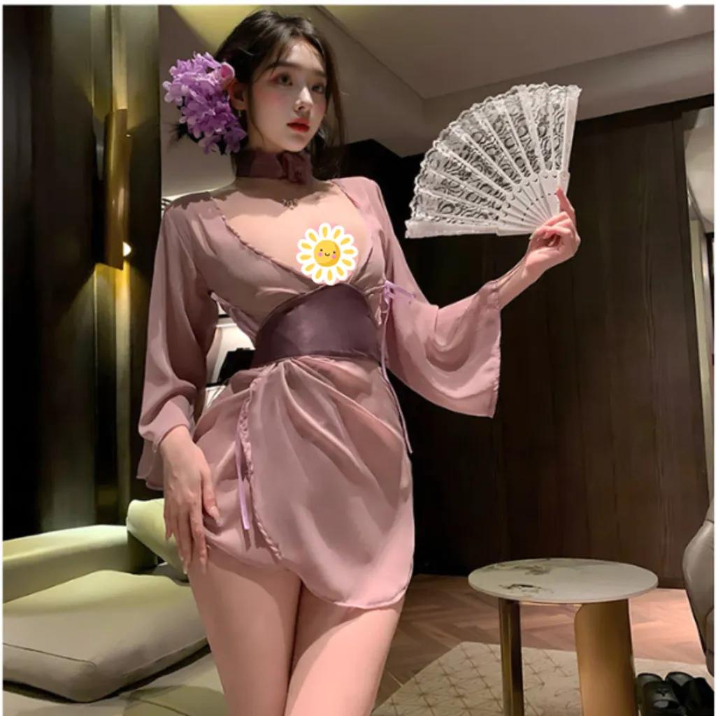Áo choàng ngủ sexy voan mềm mịn xẻ V1 gợi cảm cao cấp đồ ngủ cosplay Kimono xuyên thấu quyến rũ tinh tế N344