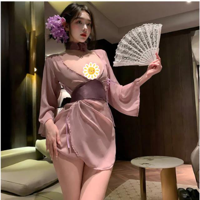 Áo choàng ngủ sexy voan mềm mịn xẻ V1 gợi cảm cao cấp đồ ngủ cosplay Kimono xuyên thấu quyến rũ tinh tế N344