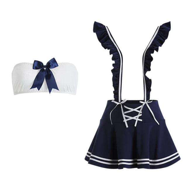 Cosplay học sinh anime thanh lịch quyến rũ váy ngủ sexy yếm xếp ly áo ống nữ sinh phối nơ bonita gợi cảm N760