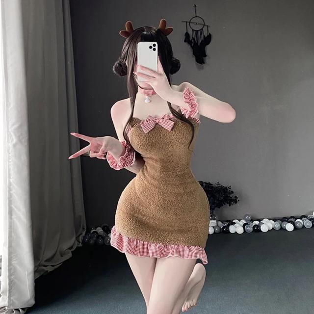 Cosplay gấu bông anime dáng ôm dễ thương thanh lịch đồ ngủ gợi cảm bé cừu trắng nâu kèm phụ kiện cao cấp N894