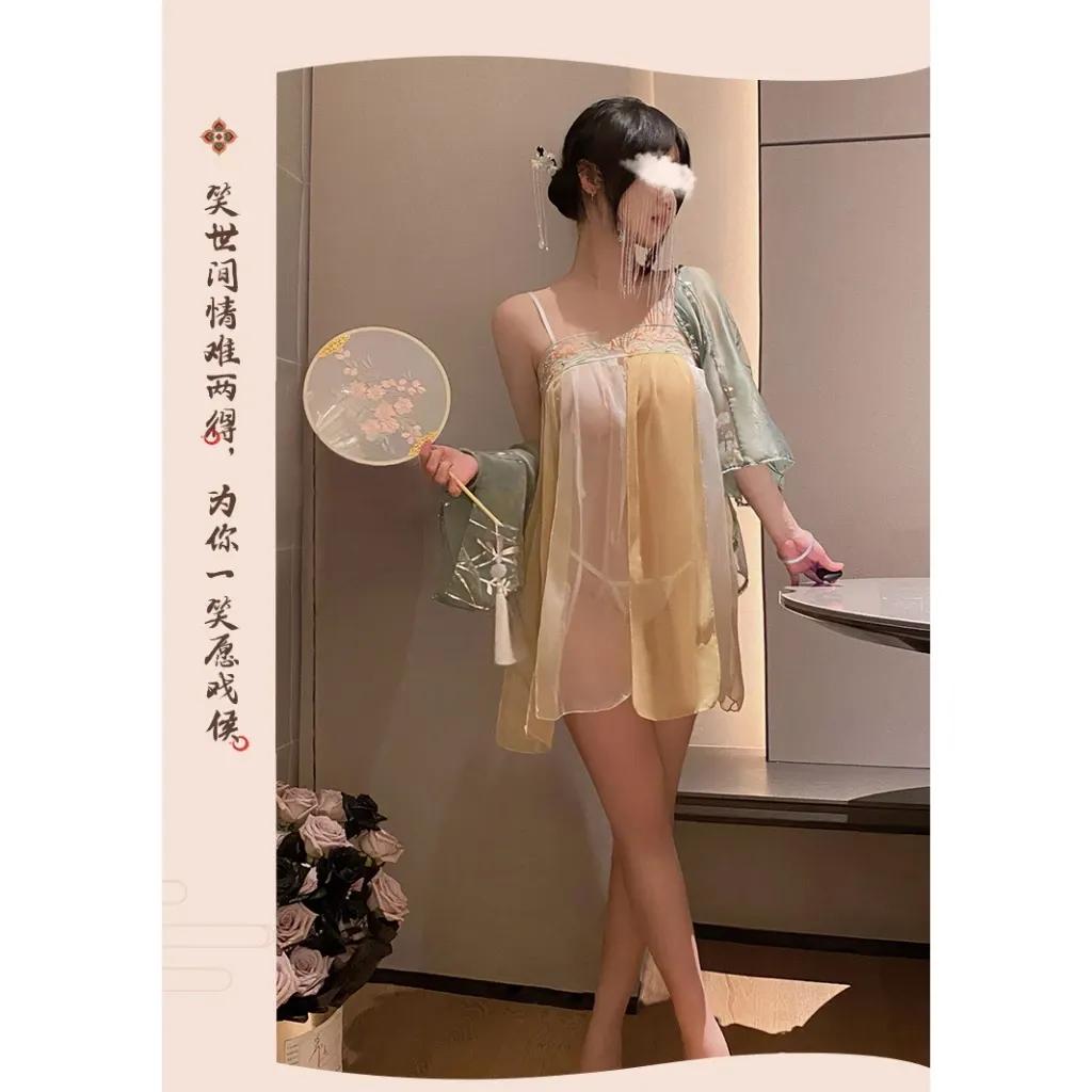 Đồ ngủ gợi cảm cosplay cổ trang Trung Hoa ren xuyên thấu sexy quyến rũ set hán phục Hanfu xẻ tà thanh lịch cao cấp N385
