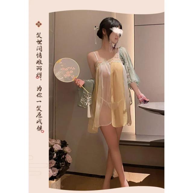 Đồ ngủ gợi cảm cosplay cổ trang Trung Hoa ren xuyên thấu sexy quyến rũ set hán phục Hanfu xẻ tà thanh lịch cao cấp N385