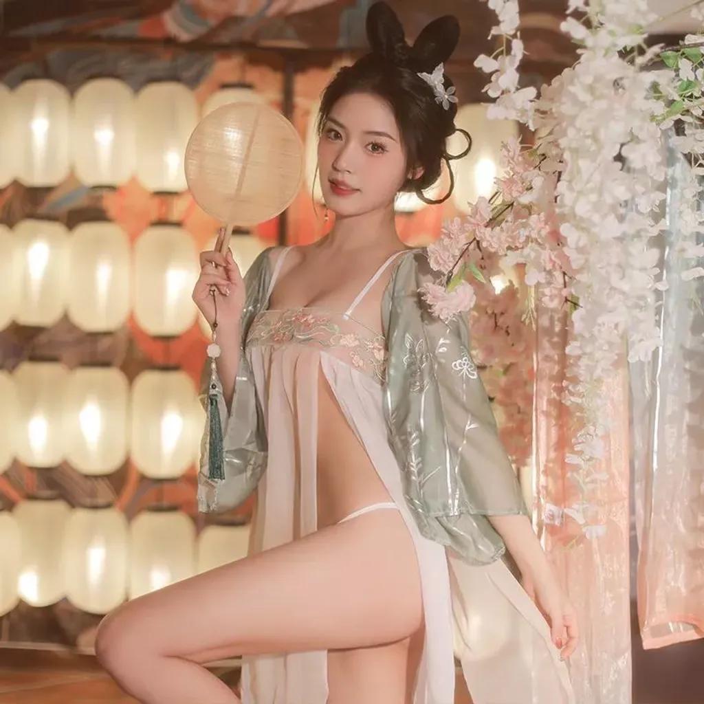 Đồ ngủ gợi cảm cosplay cổ trang Trung Hoa ren xuyên thấu sexy quyến rũ set hán phục Hanfu xẻ tà thanh lịch cao cấp N385