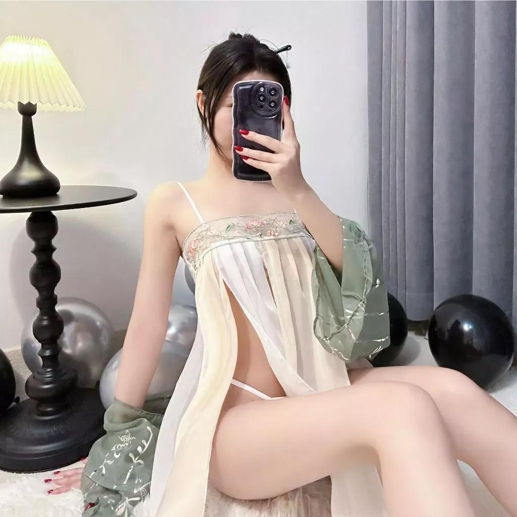 Đồ ngủ gợi cảm cosplay cổ trang Trung Hoa ren xuyên thấu sexy quyến rũ set hán phục Hanfu xẻ tà thanh lịch cao cấp N385