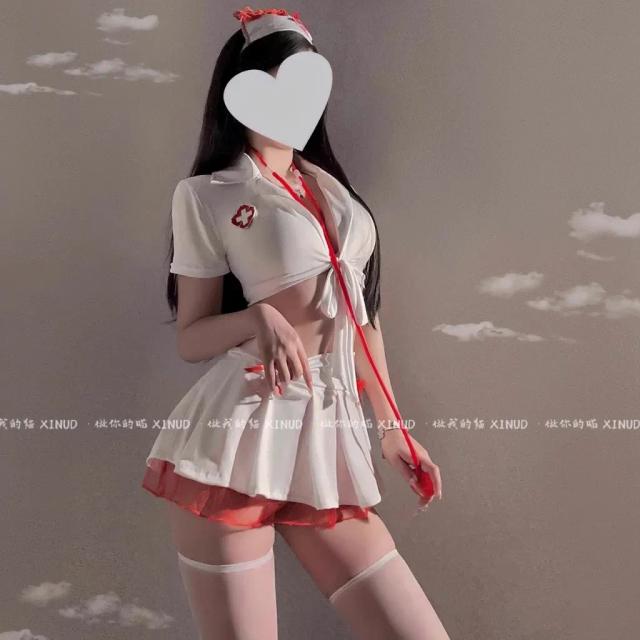 Bộ đồ hóa trang nữ y tá xẻ ngực gợi cảm dễ thương set ngủ cosplay bác sĩ dáng xòe viền ren xinh quyến rũ N751