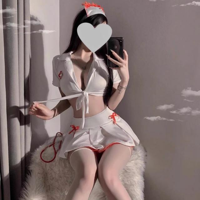 Bộ đồ hóa trang nữ y tá xẻ ngực gợi cảm dễ thương set ngủ cosplay bác sĩ dáng xòe viền ren xinh quyến rũ N751