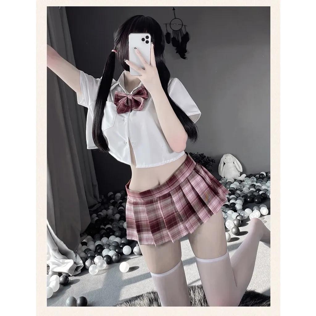 Đồ cosplay học sinh Nhật Bản tặng nơ dễ thương đáng yêu set ngủ nữ sinh xòe xếp ly sexy gợi cảm N766