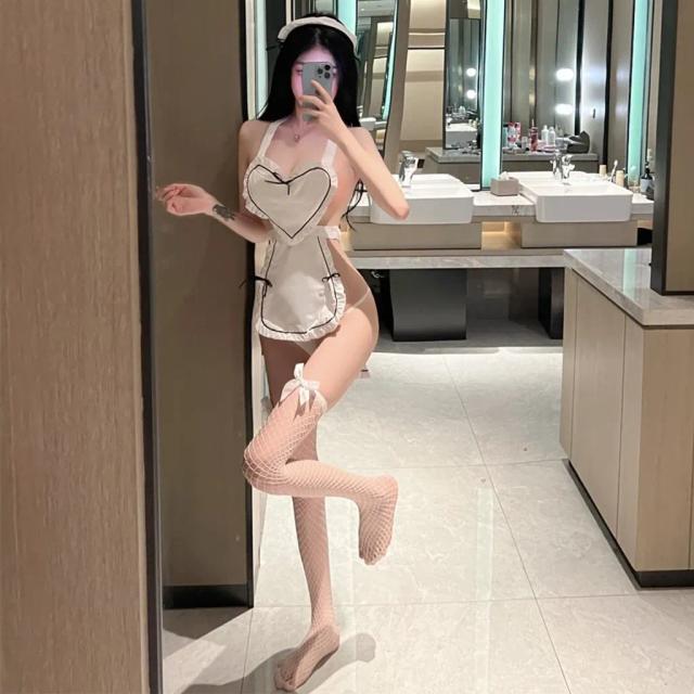 Bộ hoá trang nữ giúp việc kèm tạp dề cài tóc đáng yêu gợi cảm cosplay nàng hầu trắng viền đen quyến rũ N370
