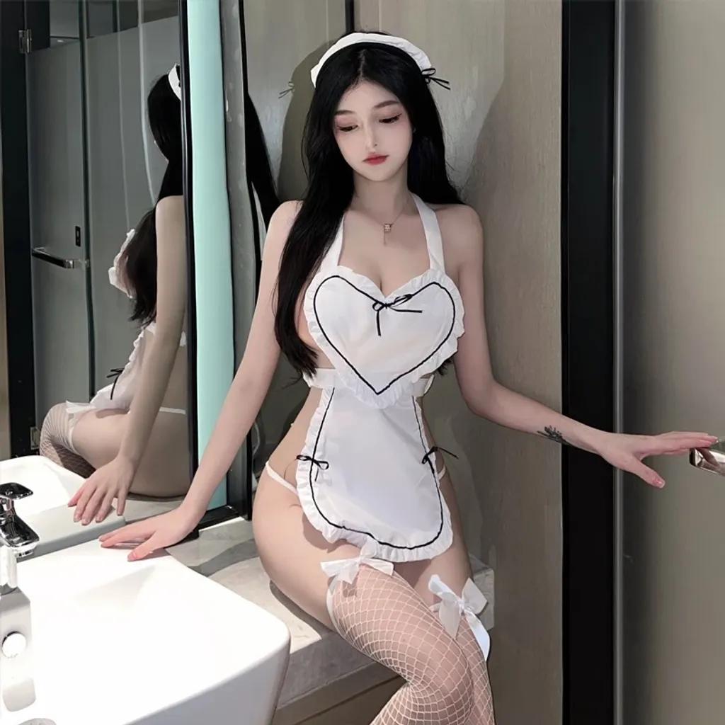 Bộ hoá trang nữ giúp việc kèm tạp dề cài tóc đáng yêu gợi cảm cosplay nàng hầu trắng viền đen quyến rũ N370