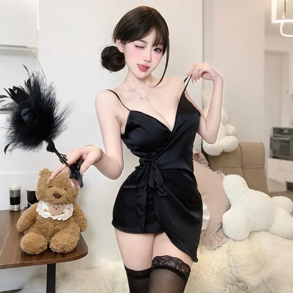 Đầm ngủ lụa sexy cột dây hông gợi cảm sang trọng váy ngủ tiểu thư mặc nhà ôm body tôn dáng quyến rũ N203