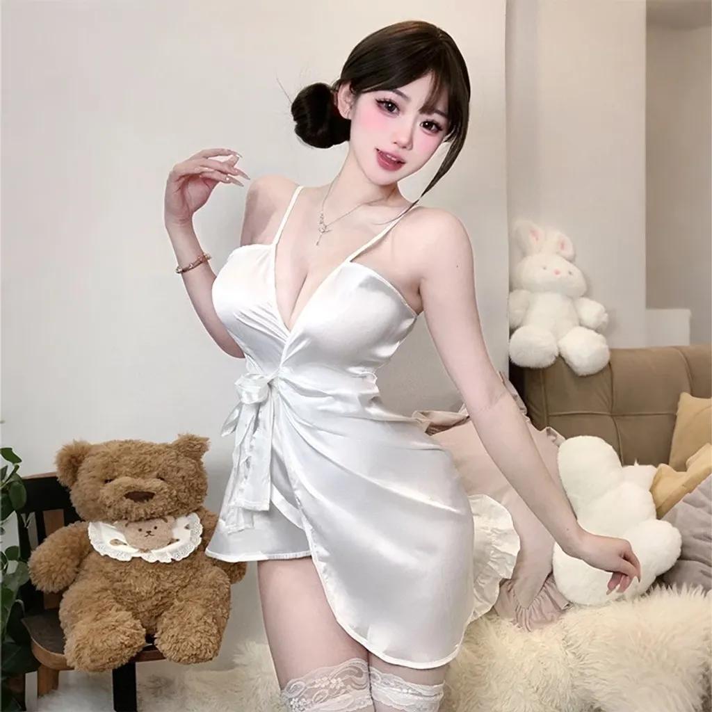 Đầm ngủ lụa sexy cột dây hông gợi cảm sang trọng váy ngủ tiểu thư mặc nhà ôm body tôn dáng quyến rũ N203
