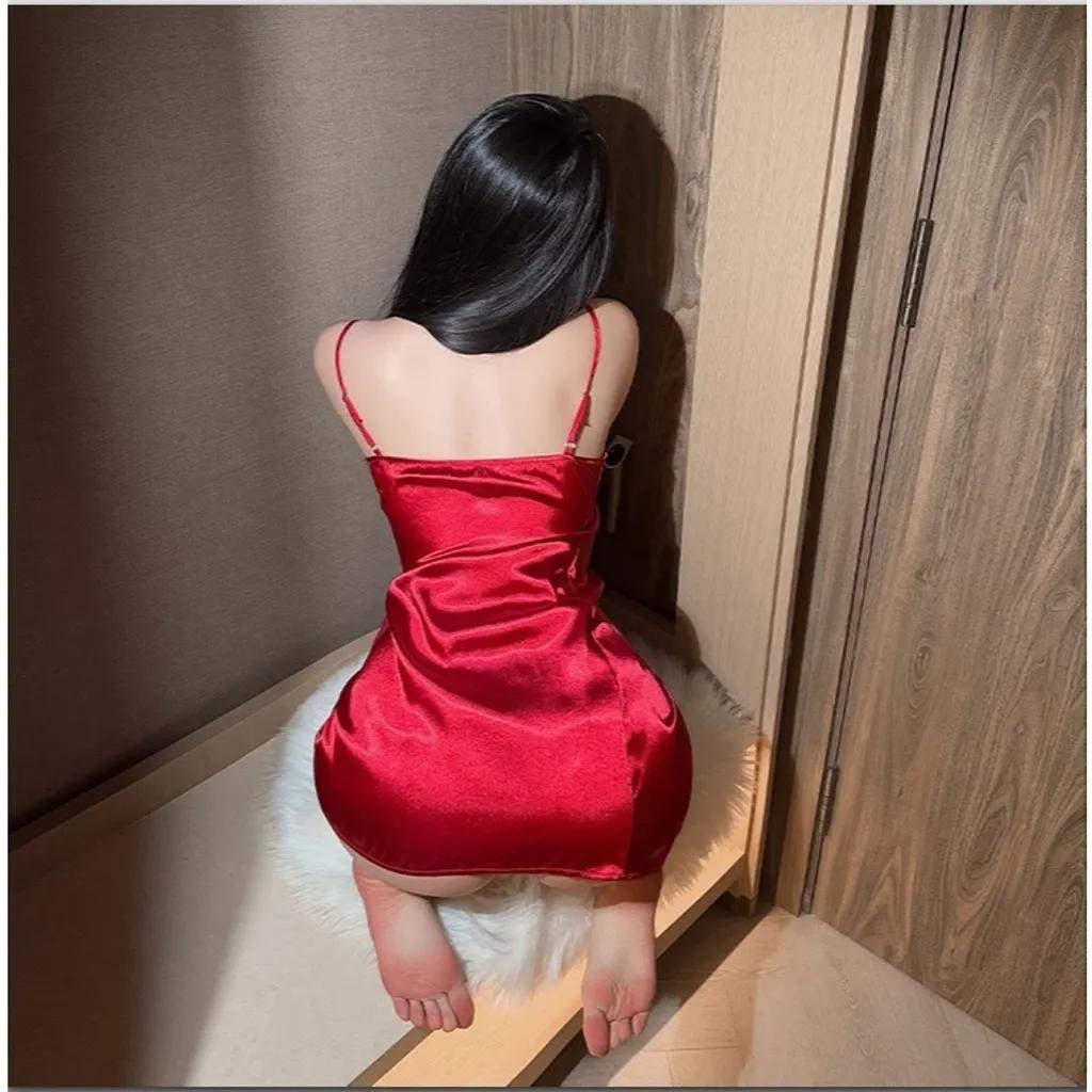 Đầm ngủ lụa sexy cột dây hông gợi cảm sang trọng váy ngủ tiểu thư mặc nhà ôm body tôn dáng quyến rũ N203