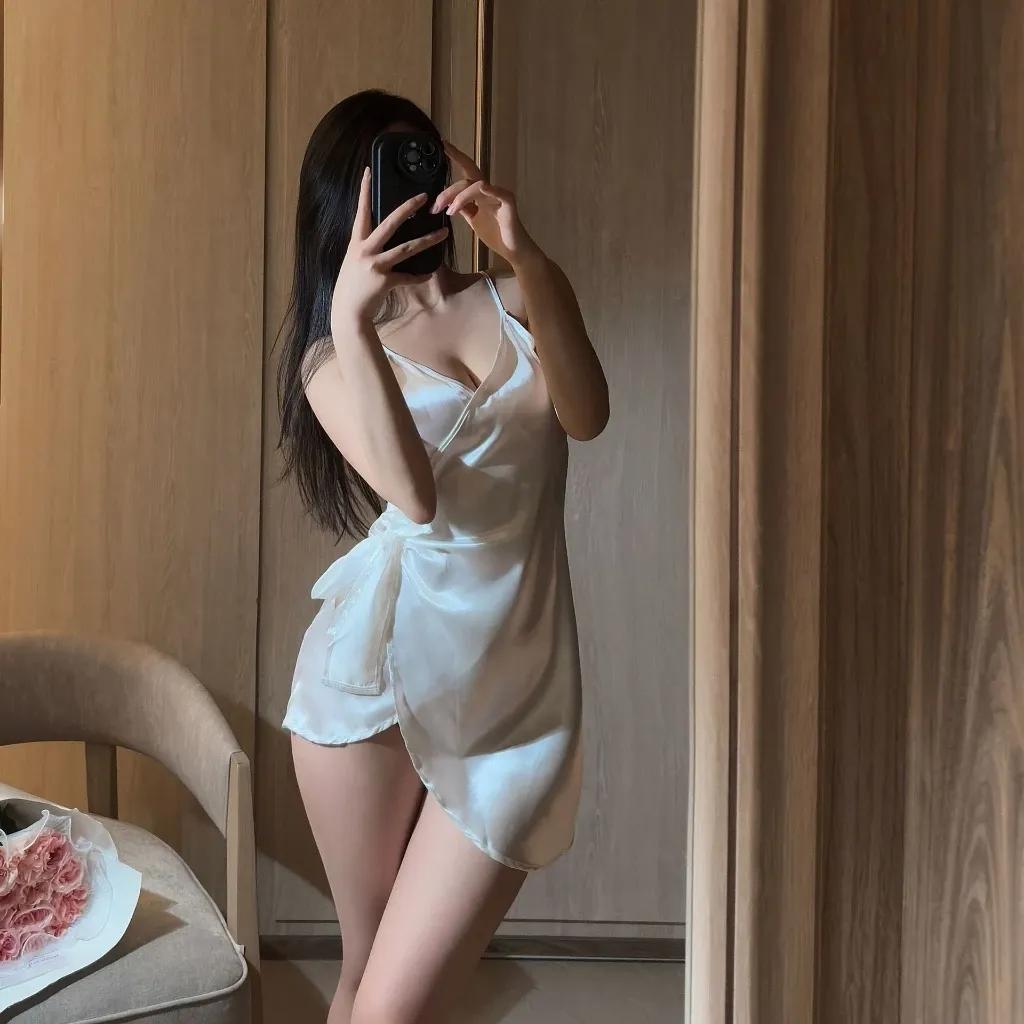 Đầm ngủ lụa sexy cột dây hông gợi cảm sang trọng váy ngủ tiểu thư mặc nhà ôm body tôn dáng quyến rũ N203