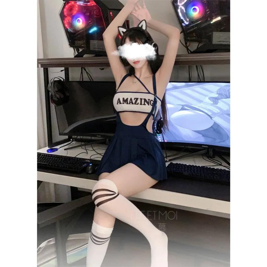 Cosplay nữ sinh đại học phong cách gợi cảm thanh lịch váy học sinh xếp ly kèm áo ống siêu xinh quyến rũ N866