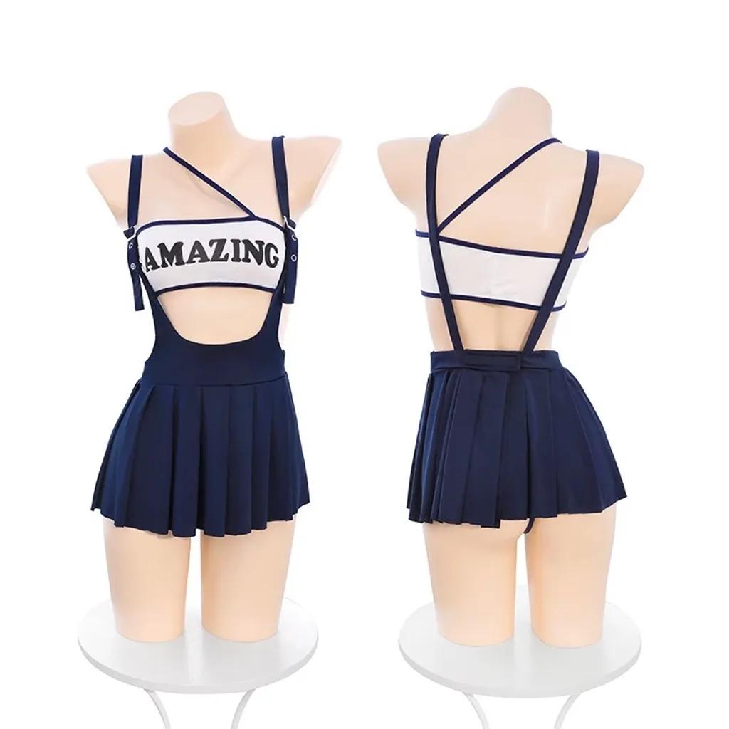 Cosplay nữ sinh đại học phong cách gợi cảm thanh lịch váy học sinh xếp ly kèm áo ống siêu xinh quyến rũ N866