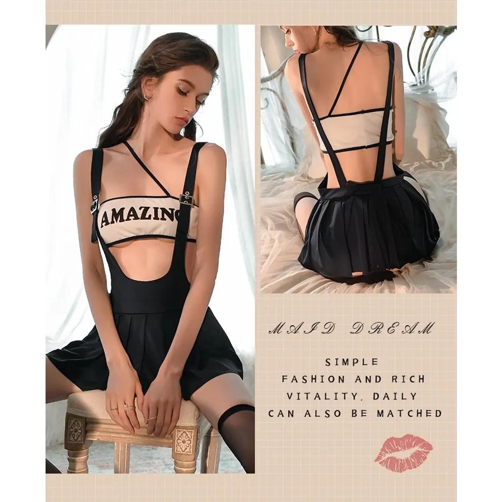 Cosplay nữ sinh đại học phong cách gợi cảm thanh lịch váy học sinh xếp ly kèm áo ống siêu xinh quyến rũ N866