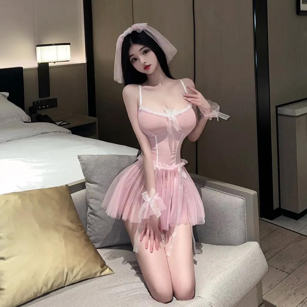 Đồ cosplay sexy cô dâu kèm lúp voan siêu xinh đáng yêu váy cưới tiểu thư ren xếp ly gợi cảm quyến rũ N749