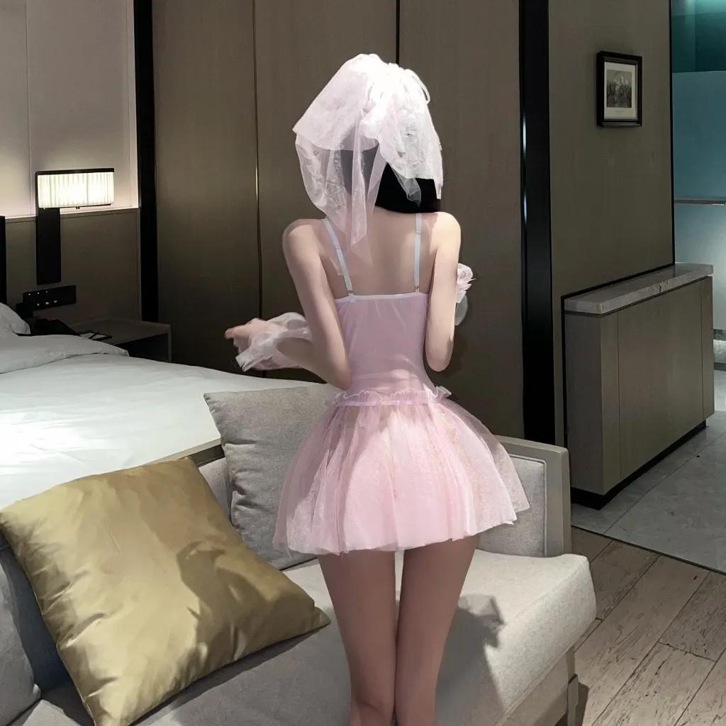 Đồ cosplay sexy cô dâu kèm lúp voan siêu xinh đáng yêu váy cưới tiểu thư ren xếp ly gợi cảm quyến rũ N749