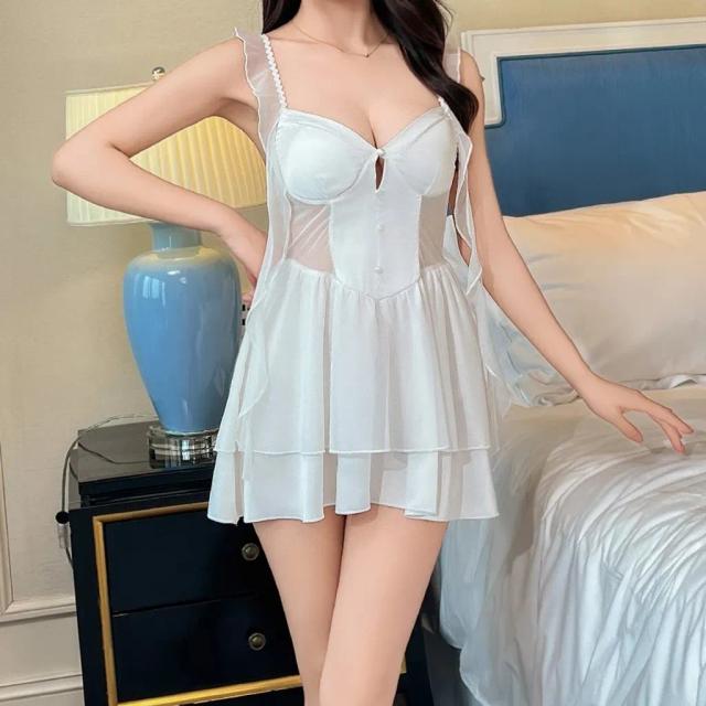 Váy ngủ sexy cánh tiên 2 tầng có đệm lót sang chảnh gợi cảm đồ ngủ lụa dáng xoè quyến rũ cao cấp N127