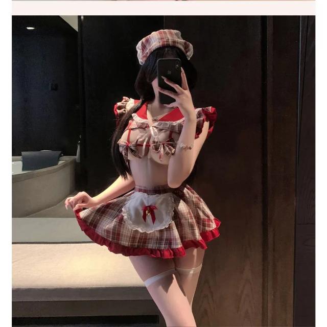 Đồ cosplay sexy hầu gái nơ chuông đáng yêu gợi cảm đồng phục học sinh sọc caro siêu dễ thương quyến rũ N869