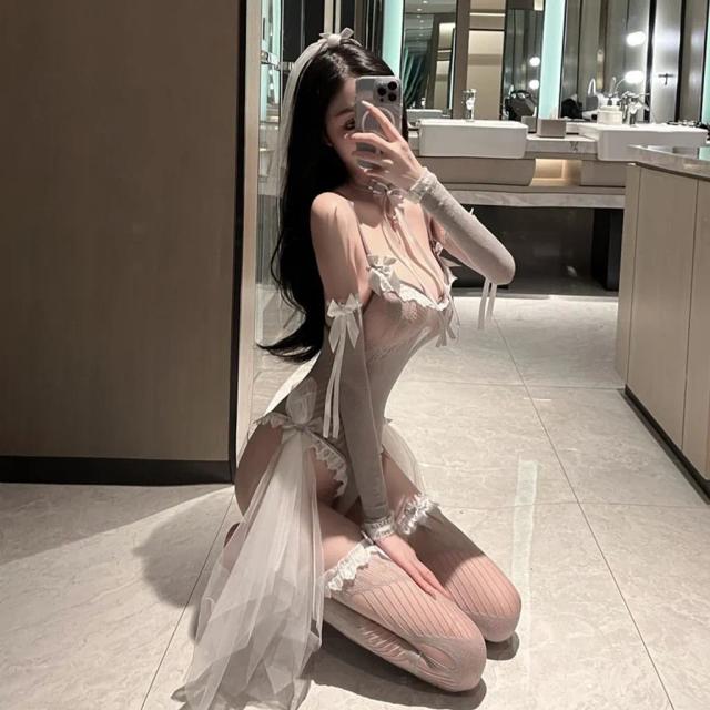 Cosplay cô dâu anime 1 mảnh kèm voan trùm đầu gợi cảm đồ ngủ liền thân tiểu thư bonita quyến rũ N747