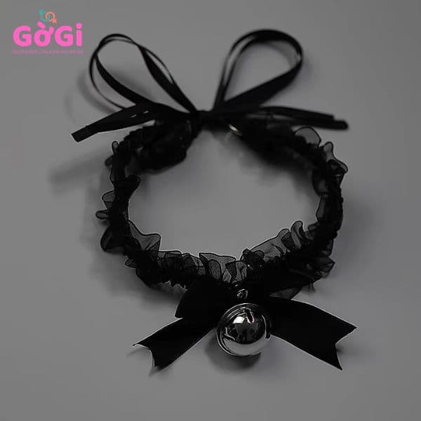Vòng đeo cổ thắt nơ có chuông 2 màu trắng đen